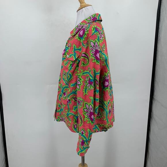 Lucy & Laurel Shirt Womens 1X Plus Bright Floral Linen Button Front Long Sleeve - Picture 4 of 10